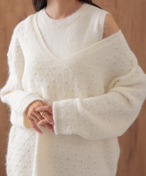 SUWDEE(スーディー)の「layered pattern knit set(ニット/セーター・レディース・アイボリー/グレー・FREE)」の10枚目の写真