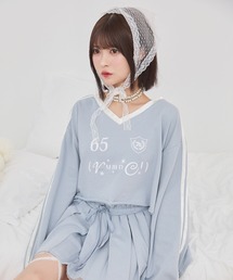 rumnel:（ルムネル）の「【セットアップ可能】ベロアコンビVネックスウェット / velour combo v-neck sweatshirt（スウェット）」