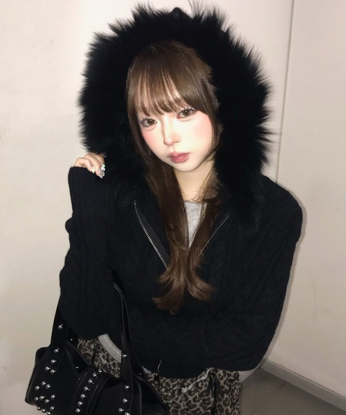 A'GEM/9 × .kom 『.KOM/ドットケーオーエム』 Faux Fur Hooded Cropped