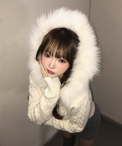 A'GEM/9 × .kom 『.KOM/ドットケーオーエム』 Faux Fur Hooded Cropped
