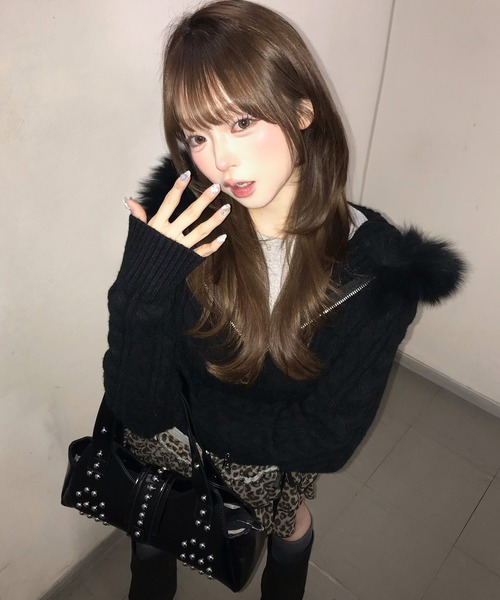 A'GEM/9 × .kom 『.KOM/ドットケーオーエム』 Faux Fur Hooded Cropped