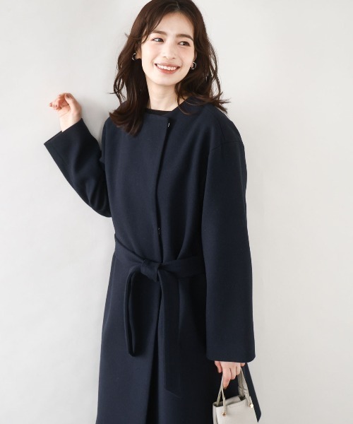 OFUON le MK(オフオンルエムケー)の「ウール混ノーカラーコート/WEB限定サイズあり(ノーカラーコート・レディース・ライトブルー/ネイビー/アイボリー・36/38/40)」の1枚目の写真