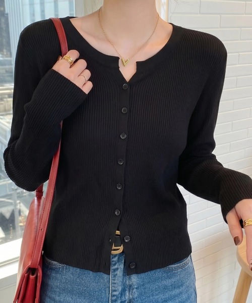 cammie(キャミー)の「ヘンリーネックリブニットカーディガン(カーディガン/ボレロ・レディース・ブラック/グレー/ベージュ・F)」の5枚目の写真