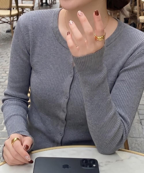 cammie(キャミー)の「ヘンリーネックリブニットカーディガン(カーディガン/ボレロ・レディース・ブラック/グレー/ベージュ・F)」の6枚目の写真