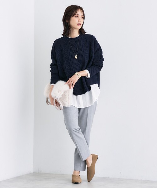 INDIVI（インディヴィ）の「【洗える】ケーブルデザイン ラウンドヘムニット（ニット/セーター・レディース・オフホワイト/グレー系4/ブラウン系その他5/ネイビー・38/15 /13/05）」の12枚目の写真