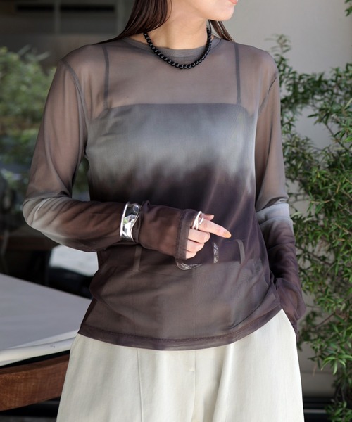 Marient(マリエント)の「グラデーションシアーTOPS(Tシャツ/カットソー・レディース・ピンク/ブラウン・FREE)」の2枚目の写真
