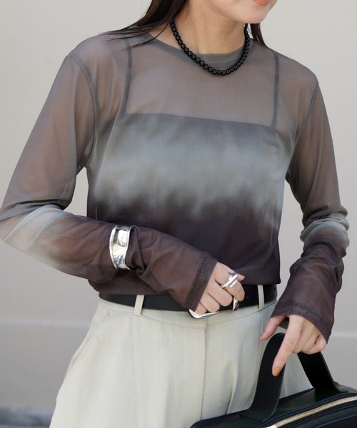 Marient(マリエント)の「グラデーションシアーTOPS(Tシャツ/カットソー・レディース・ピンク/ブラウン・FREE)」の4枚目の写真