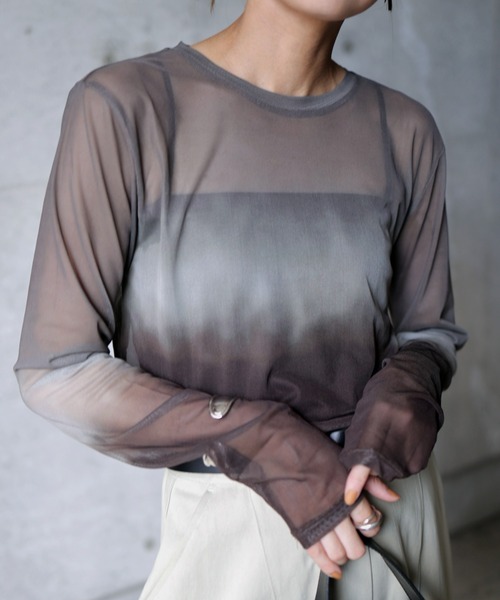 Marient(マリエント)の「グラデーションシアーTOPS(Tシャツ/カットソー・レディース・ピンク/ブラウン・FREE)」の6枚目の写真