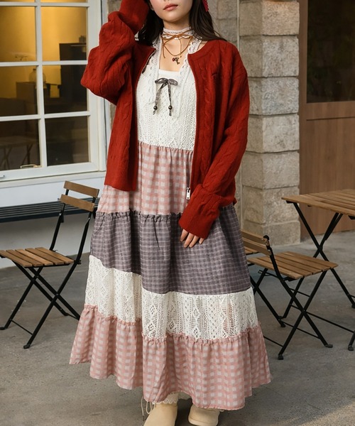 ロングキャミワンピース/パッチワーク/NEO森ガール（ワンピース