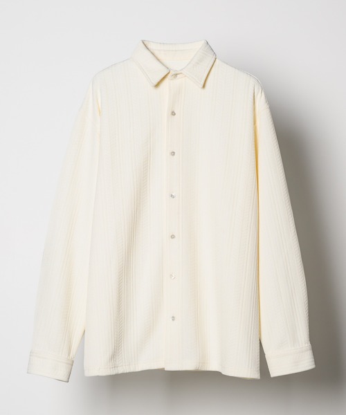 AFF AIVER（エイエフエフアイバー）の「AFF AIVER　ヘリンボーンニットカットルーズシャツ（シャツ/ブラウス・メンズ・ブラック/オフホワイト・SMALL/MEDIUM/LARGE）」の2枚目の写真