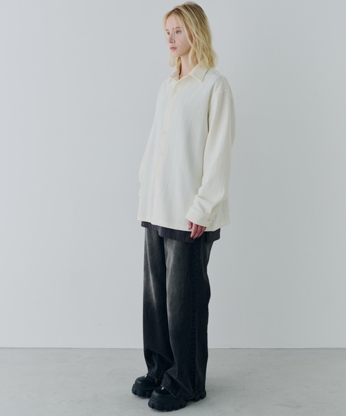 AFF AIVER（エイエフエフアイバー）の「AFF AIVER　ヘリンボーンニットカットルーズシャツ（シャツ/ブラウス・メンズ・ブラック/オフホワイト・SMALL/MEDIUM/LARGE）」の14枚目の写真