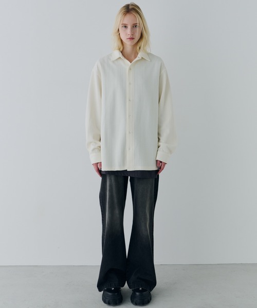 AFF AIVER（エイエフエフアイバー）の「AFF AIVER　ヘリンボーンニットカットルーズシャツ（シャツ/ブラウス・メンズ・ブラック/オフホワイト・SMALL/MEDIUM/LARGE）」の19枚目の写真