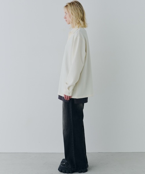 AFF AIVER（エイエフエフアイバー）の「AFF AIVER　ヘリンボーンニットカットルーズシャツ（シャツ/ブラウス・メンズ・ブラック/オフホワイト・SMALL/MEDIUM/LARGE）」の15枚目の写真