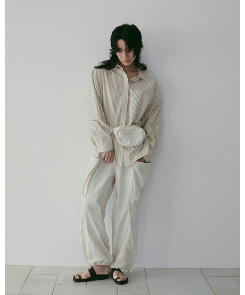 anuke（アンヌーク）の「Stripe Over Shirts（シャツ/ブラウス・レディース・オレンジ/アイボリー・FREE）」の4枚目の写真