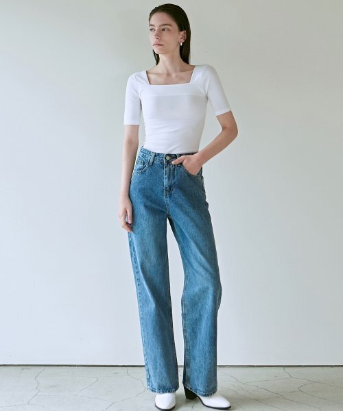 NICK&NICOLE(ニックアンドニコール)の「SQUARE NECK SLIM KNIT_WHITE(Tシャツ/カットソー・レディース・その他・FREE)」の3枚目の写真