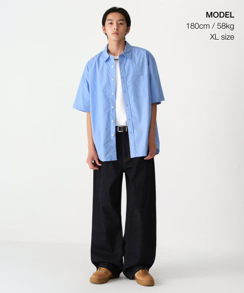MUSINSA STANDARD（ムシンサスタンダード）の「リラックスドウォッシュドポプリン半袖シャツ[サックスブルー]（シャツ/ブラウス・メンズ・その他・XX-LARGE/SMALL/MEDIUM/LARGE/X-LARGE）」の2枚目の写真