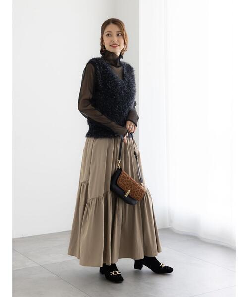 Te chichi（テチチ）の「マットタフタバイヤスティアードスカート《2025winter catalog item》（スカート・レディース・ブラック/ラベンダー/モカ・F）」の13枚目の写真