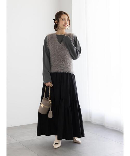 Te chichi（テチチ）の「マットタフタバイヤスティアードスカート《2025winter catalog item》（スカート・レディース・ブラック/ラベンダー/モカ・F）」の15枚目の写真