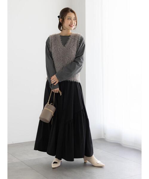 Te chichi（テチチ）の「マットタフタバイヤスティアードスカート《2025winter catalog item》（スカート・レディース・ブラック/ラベンダー/モカ・F）」の16枚目の写真