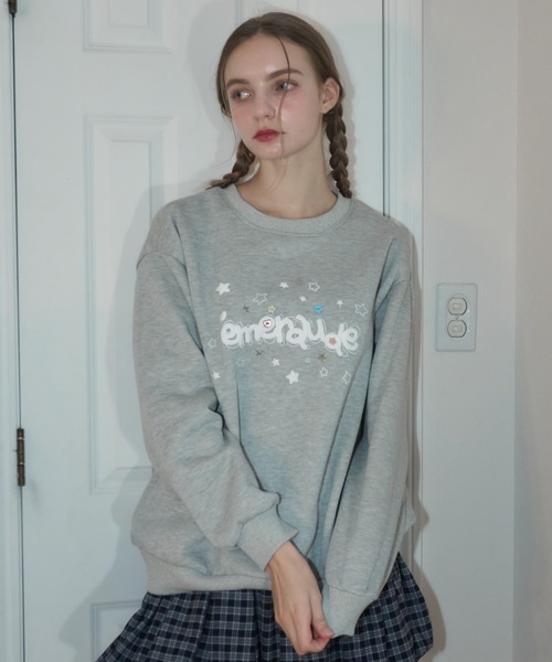 Birthday room（バースデイルーム）の「ボタンデコパフスウェット/button deco puff sweatshirt（スウェット・レディース・グレー/ネイビー・FREE）」の5枚目の写真