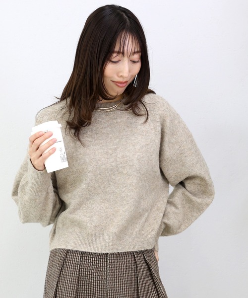 Aletta vita(アレッタビータ)の「天竺起毛クルーネックプルオーバー(ニット/セーター・レディース・ベージュ/ブラック/ブルー・M)」の1枚目の写真