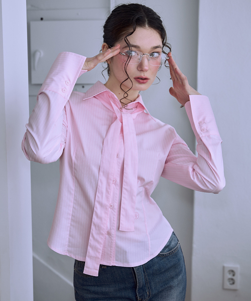 ROSEFRANTZ（ロゼフランツ）の「Stripe Tie Shirt [Pink]（シャツ/ブラウス・レディース・PINK・FREE）」の3枚目の写真