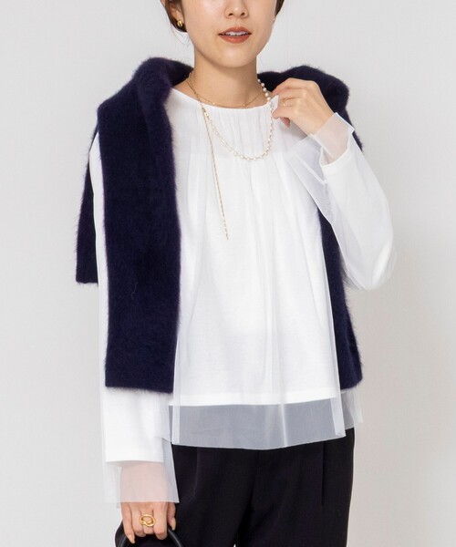 NOLLEY’S（ノーリーズ）の「ウォッシャブルチュールレイヤード2WAYブラウス（シャツ/ブラウス・レディース・ホワイト/ブラック・38）」の2枚目の写真