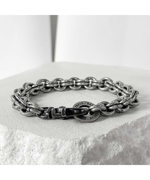 セール】ss-10mmダブルオーチェインリンクブレスレット-ダークシルバー 