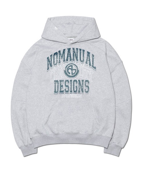 NOMANUAL(NOMANUAL)の「「NOMANUAL /ノーマニュアル」レイヤード アーチ グラフィック フーディー(スウェット・メンズ・グレー/ブラック・M)」の2枚目の写真