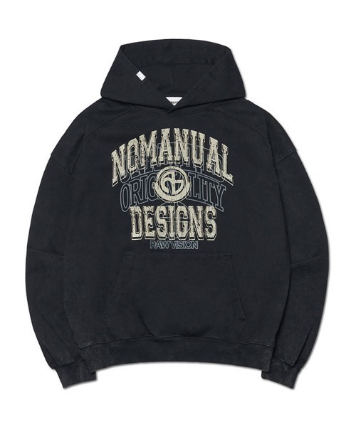 NOMANUAL(NOMANUAL)の「「NOMANUAL /ノーマニュアル」レイヤード アーチ グラフィック フーディー(スウェット・メンズ・グレー/ブラック・M)」の5枚目の写真