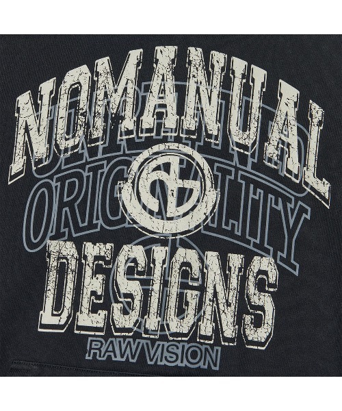 NOMANUAL(NOMANUAL)の「「NOMANUAL /ノーマニュアル」レイヤード アーチ グラフィック フーディー(スウェット・メンズ・グレー/ブラック・M)」の7枚目の写真