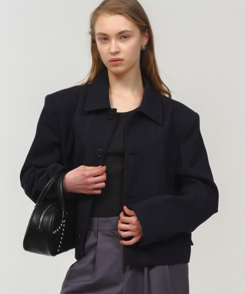 MOONSUN（ムーンサン）の「ユニセックス ツイードクロップジャケット / ネイビー（テーラードジャケット・メンズ・その他・LARGE/MEDIUM）」の2枚目の写真