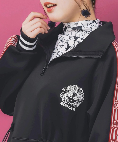 ScoLar（スカラー）の「ScoLar/スカラー　ニットテープ使い ジャージOP（ワンピース・レディース・グリーン/ブラック・FREE）」の5枚目の写真