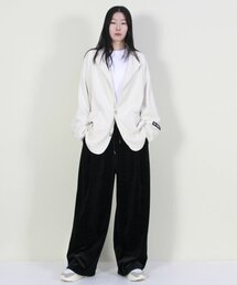 ベルベットサイドワンタックリアルワイドパンツ ブラック