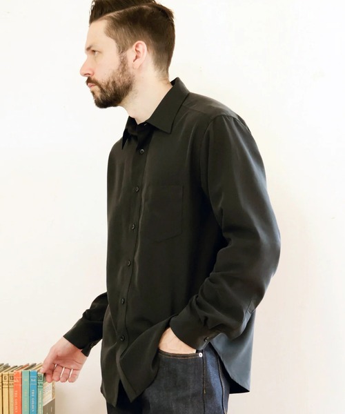 MR.OLIVE(ミスターオリーブ)の「【MR.OLIVE】T/R POWDER POPLIN CLOTH /REGULAR COLLAR SHIRT(シャツ/ブラウス・メンズ・ブラック/グレー・M/S)」の4枚目の写真