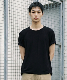 SLUB U-NECK HALF CROP T-SHIRTS (BLACK)