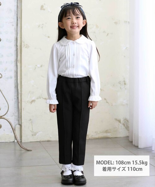 BeBe（ベベ）の「花レース丸襟フロントタックスムース長袖ブラウス(90~140cm)（シャツ/ブラウス・キッズ・ホワイト・100cm/90cm/120cm/140cm/110cm/130cm）」の2枚目の写真