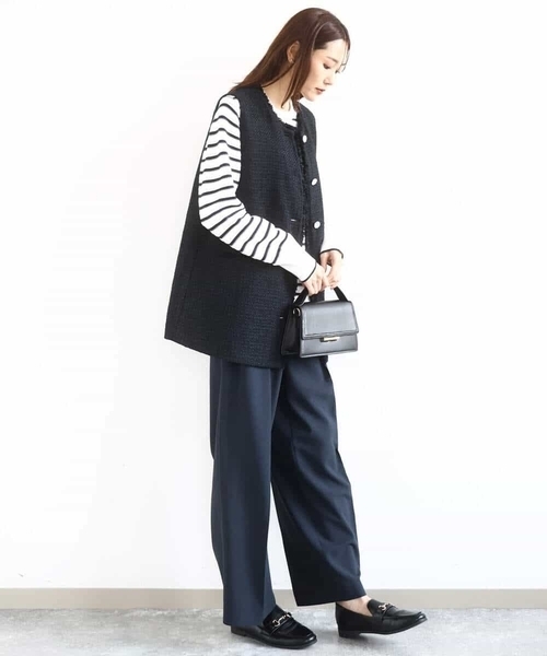 MK MICHEL KLEIN(エムケーミッシェルクラン)の「2タックストレートワイドパンツ/洗える(その他パンツ・レディース・ベージュ/ネイビー・38)」の14枚目の写真