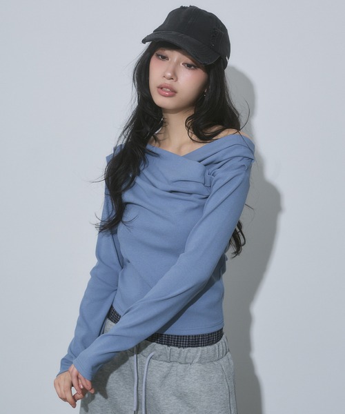 ENVYM(アンビー)の「タックオフショルトップス(Tシャツ/カットソー・レディース・ブルー/ピンク/ブラック・FREE)」の19枚目の写真