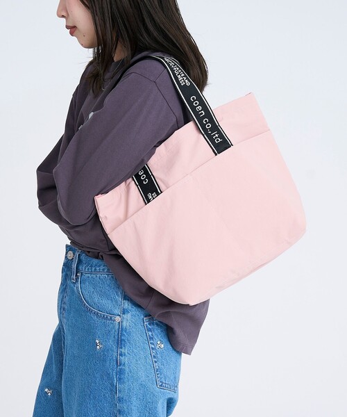 coen(コーエン)の「coen(コーエン)ロゴテープトートバッグ(トートバッグ・レディース・ブラック/ライトピンク/ベージュ/モカ・FREE)」の5枚目の写真
