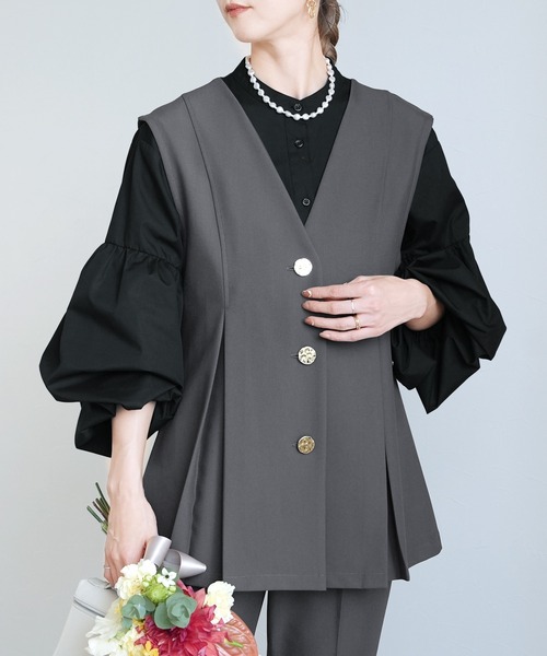 reca（レカ）の「Vネック金ボタンベスト×テーパードパンツ2点セット（スーツセット・レディース・グレー/ブラック/ネイビー・XL/L/M/S）」の19枚目の写真