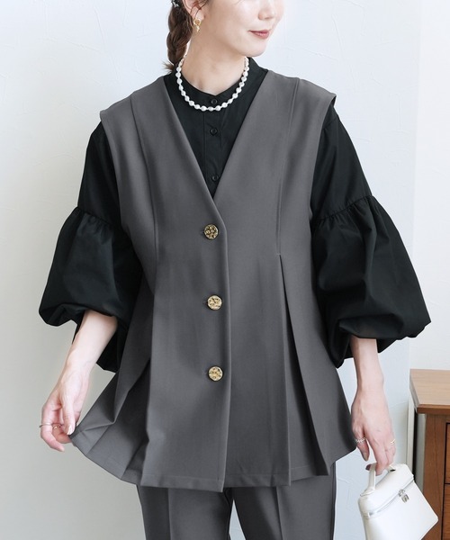 reca（レカ）の「Vネック金ボタンベスト×テーパードパンツ2点セット（スーツセット・レディース・グレー/ブラック/ネイビー・XL/L/M/S）」の14枚目の写真