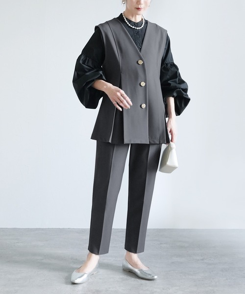 reca（レカ）の「Vネック金ボタンベスト×テーパードパンツ2点セット（スーツセット・レディース・グレー/ブラック/ネイビー・XL/L/M/S）」の20枚目の写真