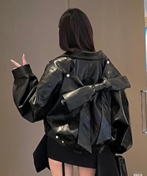 リボンライダースジャケット ダブルリボンエコレザーライダースジャケット ｜ LIZ LISA（リズリサ