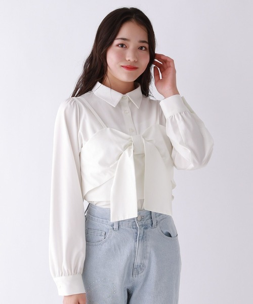 repipi armario（レピピ アルマリオ）の「【セットアイテム】リボンビスチェシャツ（シャツ/ブラウス・キッズ・オフホワイト/ブルー/チェック・SMALL/MEDIUM/LARGE）」の5枚目の写真