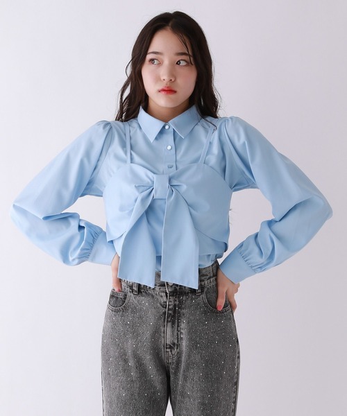 repipi armario（レピピ アルマリオ）の「【セットアイテム】リボンビスチェシャツ（シャツ/ブラウス・キッズ・オフホワイト/ブルー/チェック・SMALL/MEDIUM/LARGE）」の9枚目の写真