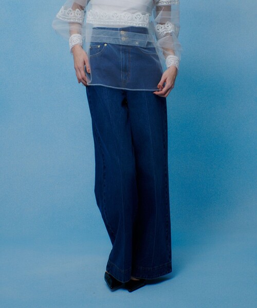 【新品タグ付】LOULOU WILLOUGHBYハイウエストワイドデニムパンツ LOULOU WILLOUGHBY】ハイウエストワイドデニムパンツ（デニムパンツ