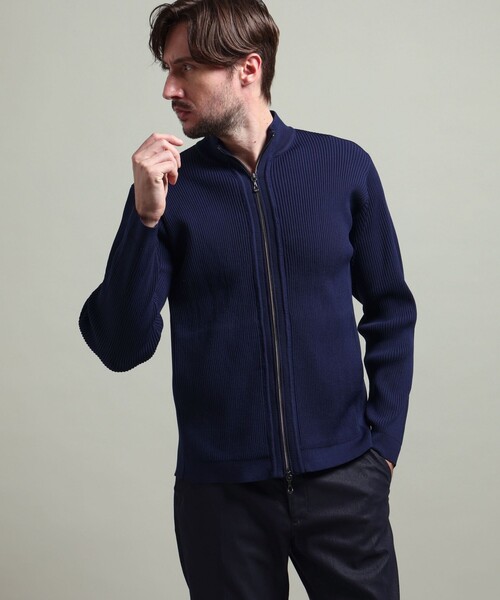 HIDEAWAYS NICOLE（ハイダウェイニコル）の「【HIDEAWAYS BLACK】フルジップスタンドニットブルゾン（カーディガン/ボレロ・メンズ・ライトグレー/ホワイト/ネイビー/ブラック・M/XL/L）」の4枚目の写真