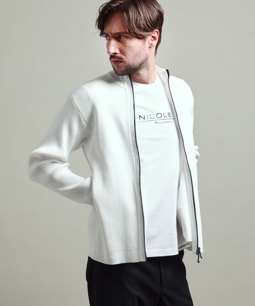 HIDEAWAYS NICOLE（ハイダウェイニコル）の「【HIDEAWAYS BLACK】フルジップスタンドニットブルゾン（カーディガン/ボレロ・メンズ・ライトグレー/ホワイト/ネイビー/ブラック・M/XL/L）」の2枚目の写真