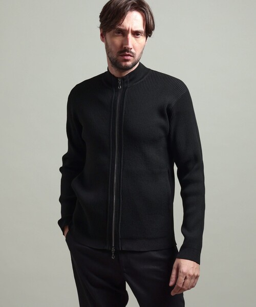 HIDEAWAYS NICOLE（ハイダウェイニコル）の「【HIDEAWAYS BLACK】フルジップスタンドニットブルゾン（カーディガン/ボレロ・メンズ・ライトグレー/ホワイト/ネイビー/ブラック・M/XL/L）」の3枚目の写真